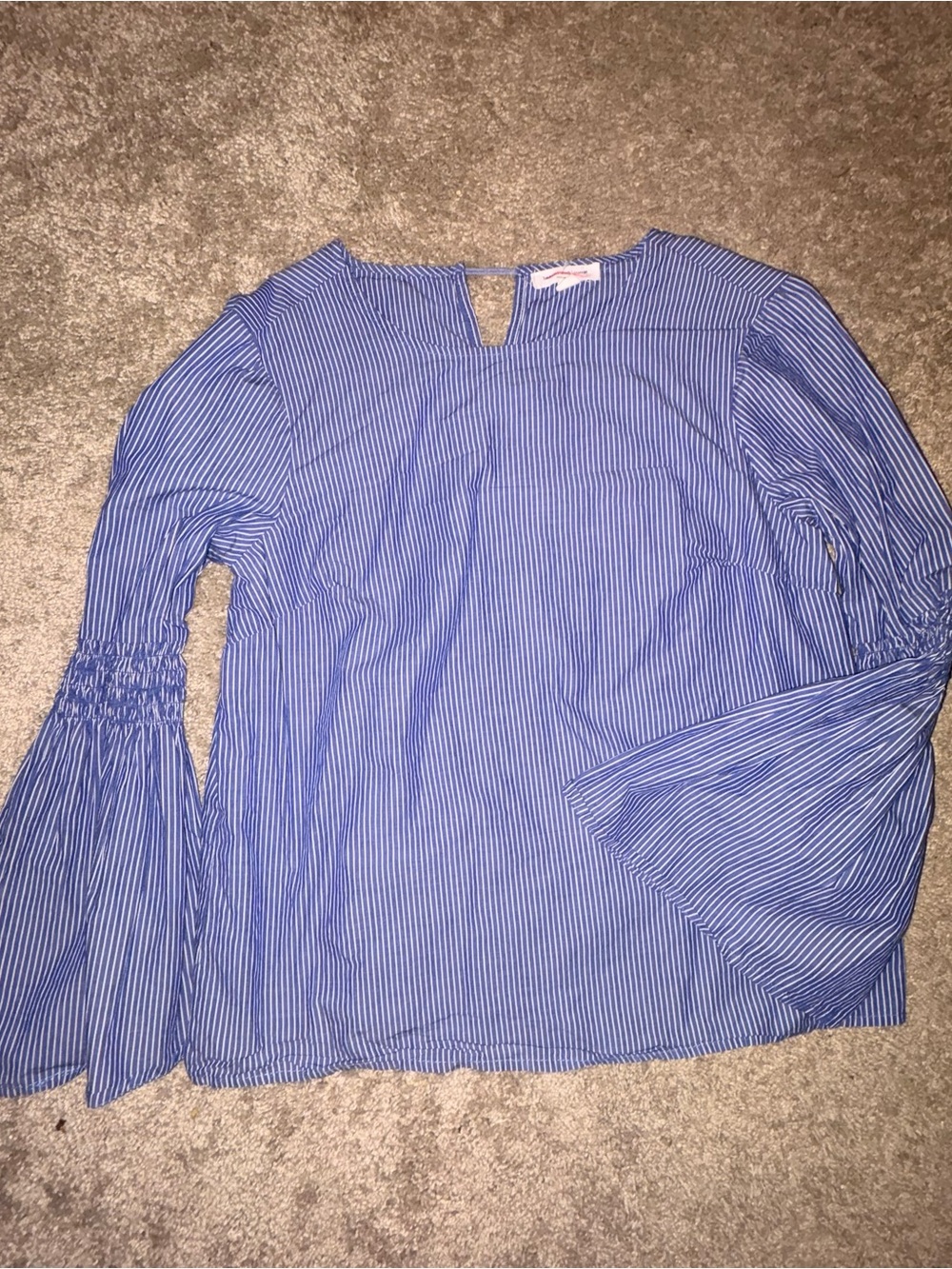 beachlunchlounge Blue and White Striped Bell-Sleeve Blouse